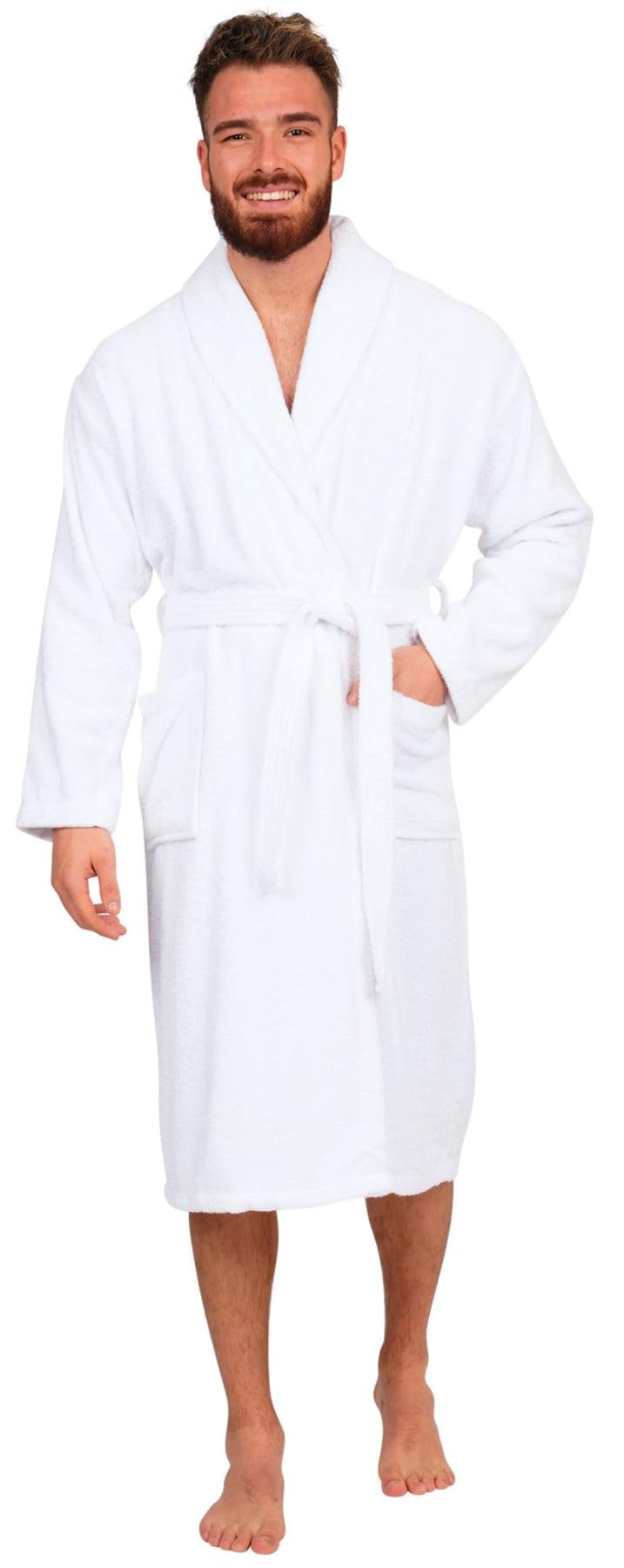 Adore Home Men's White 100% Cotton Bathrobe Terry Towelling Shawl Collar Bath Robe Dressing Gown, Xl