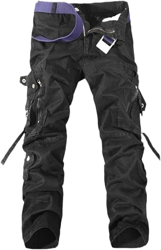 Men's Military Tactical Pants, Multi-Pocket Washed Cotton Cargo Trousers, Loose Fit Overalls for Outdoor Wear