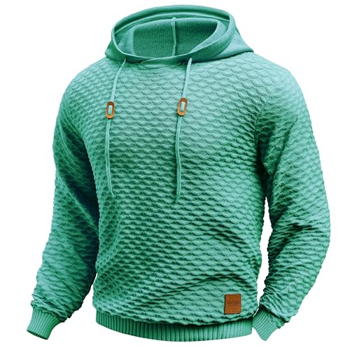Mens Hooded Sweatshirt Casual Long Sleeve Drawstring Solid Knitted Hoodie Pullover Sweater