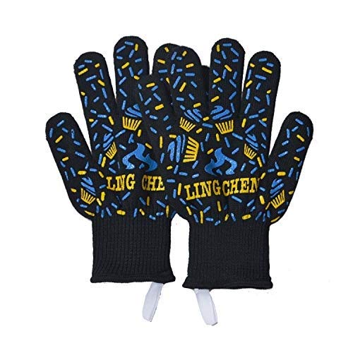 HUBINGRONG Extreme Heat Resistant Grill-BBQ Gloves Oven Mitt Designed For Cooking Kitchen Fireplace Grilling (Color : 2 Pairs, Size : M(12 in))
