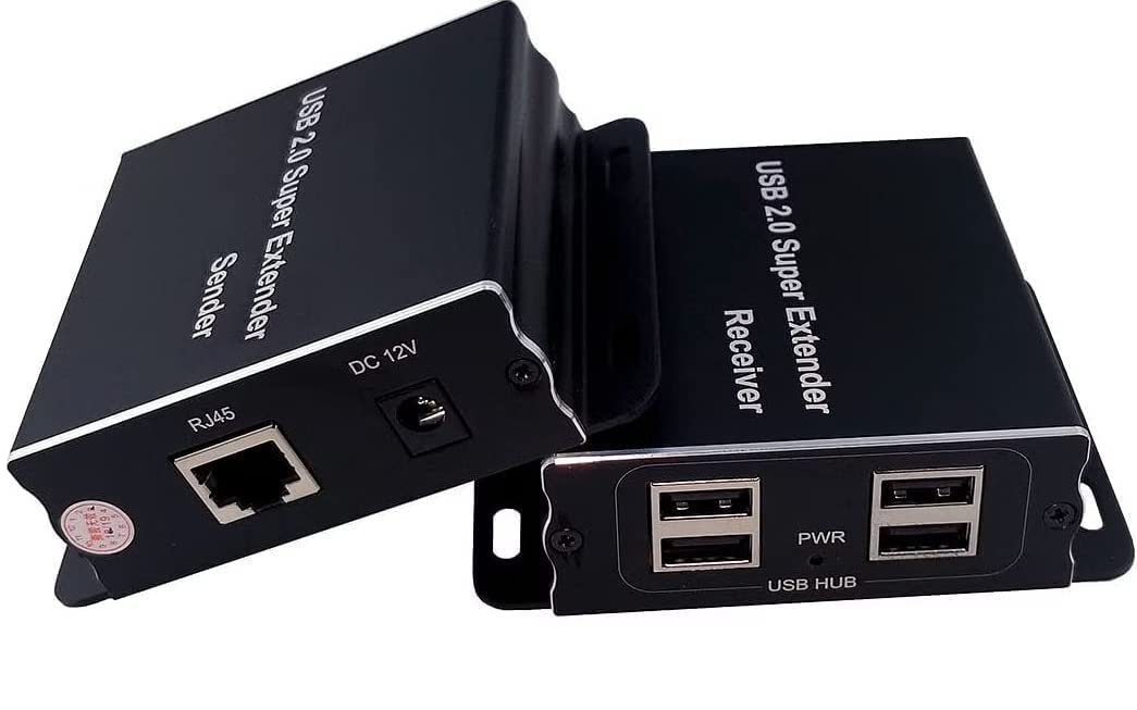 Hanutech USB Extender Over Cat5E/6 up to 196ft 60M, USB2.0 Over Cat6 Cat5E Extender with 4 USB 2.0 Ports, Plug and Play, No Driver Needed Support All Operating System- 1 Year Warranty