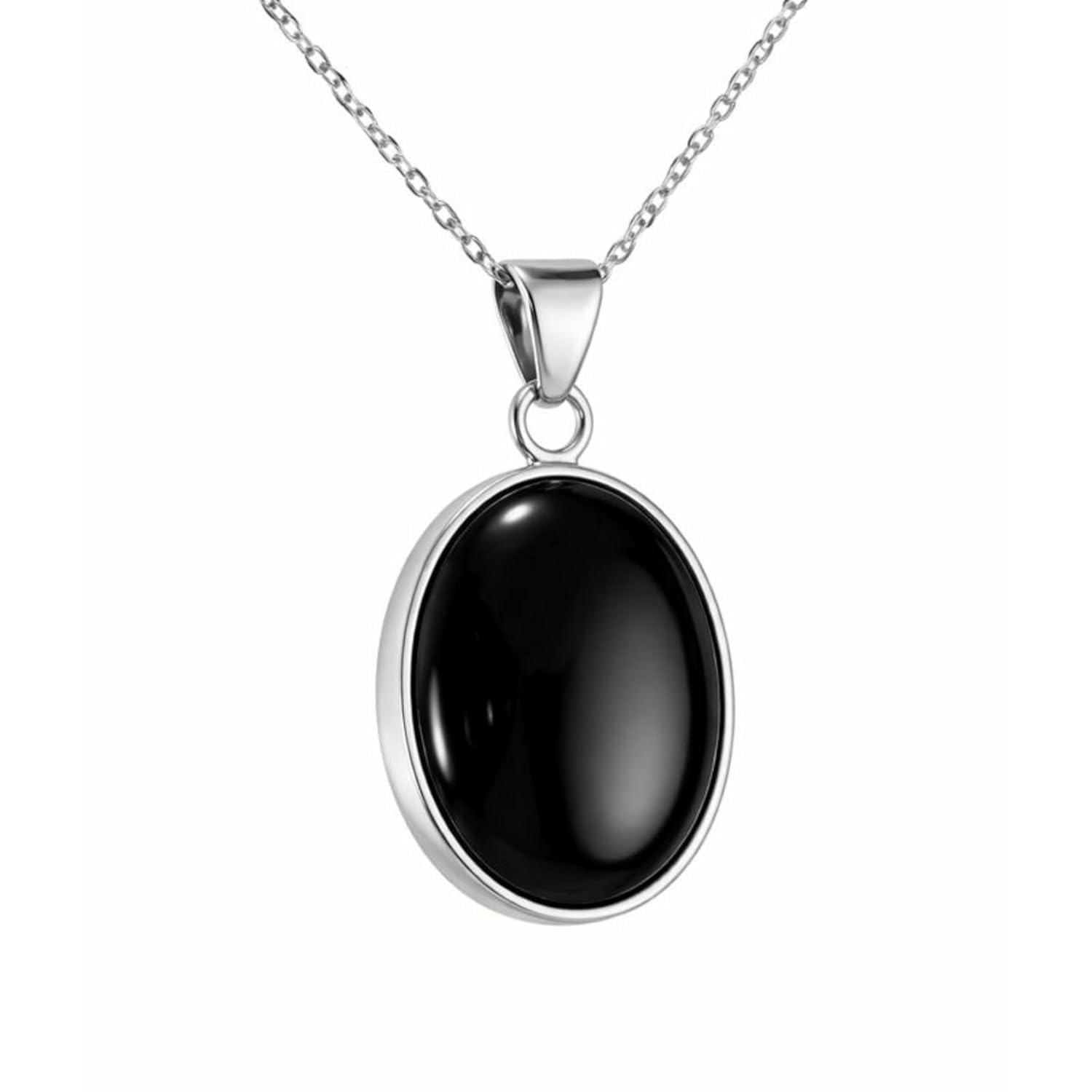 Collana con Ciondolo Piccolo Pietra Onice Nera Ovale 15x20mm in Argento Sterling 925 Fatto a Mano Catena 40+5cm