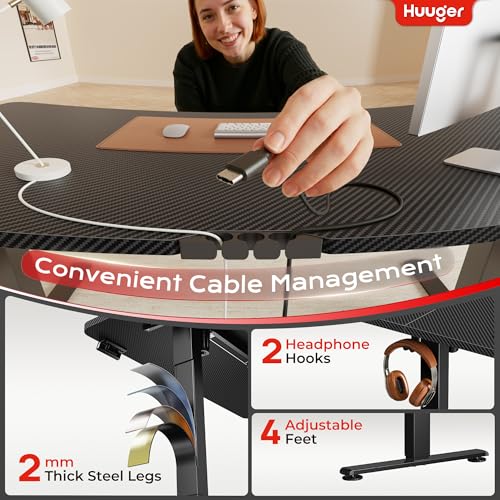 Image of Huuger Electric Standing Desk with Power Outlets and USB-C Port, 55 X 24 Inch Height Adjustable Desk, Sit Stand Desk for Home Office, Computer & Gaming Desk with 4 Presets, Carbon Black