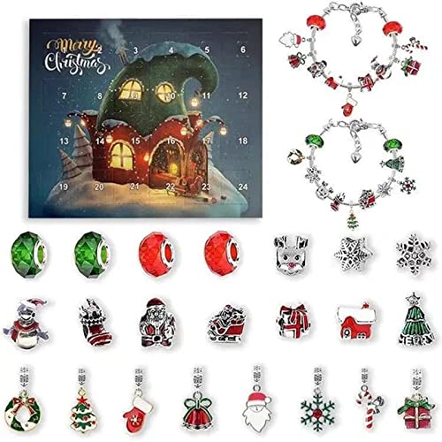YUEHAPPY 2022 Christmas Jewelry Advent Calendar Kit, DIY 24 Days Christmas Countdown Calendar Bracelets Set, DIY Bead Bracelet Making Kit Xmas Gifts for Kids Boys Girls (A) Cover