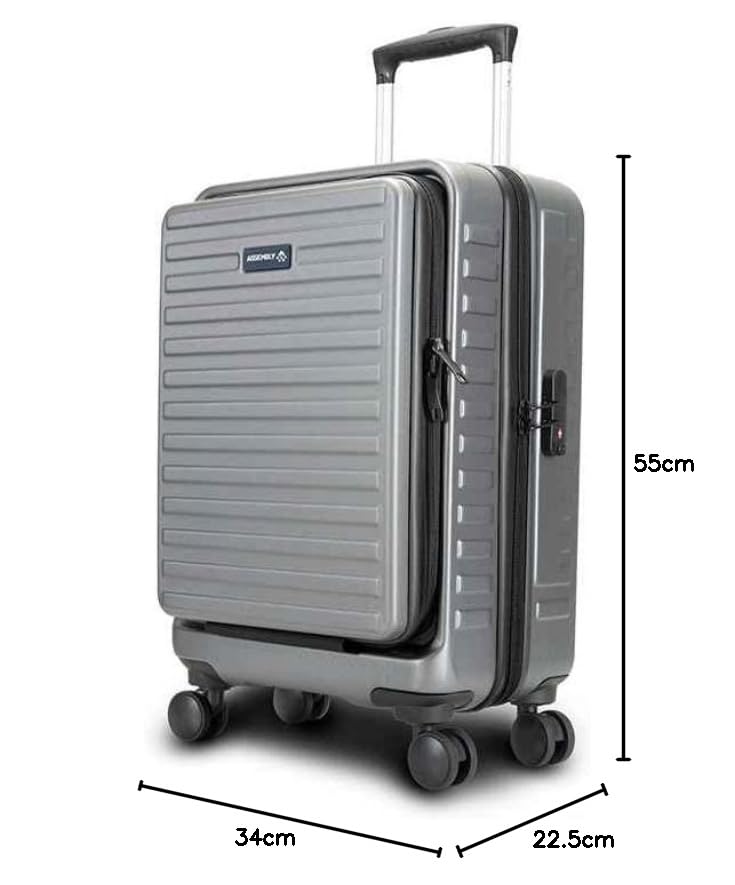 Image of Assembly Stark 20 Inch Cabin Trolley Bag Hard Shell Polycarbonate Suitcase with Secure Lock 8 Spinner Wheels Carry On Luggage Grey