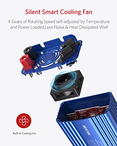 BESTEK 500W Pure Sine Wave Power Inverter DC 12V to 110V AC Car Plug Inverter Adapter Power Converter with 4.2A Dual USB Charging Ports and 2 AC Outlets Car Charger, ETL Listed, Blue