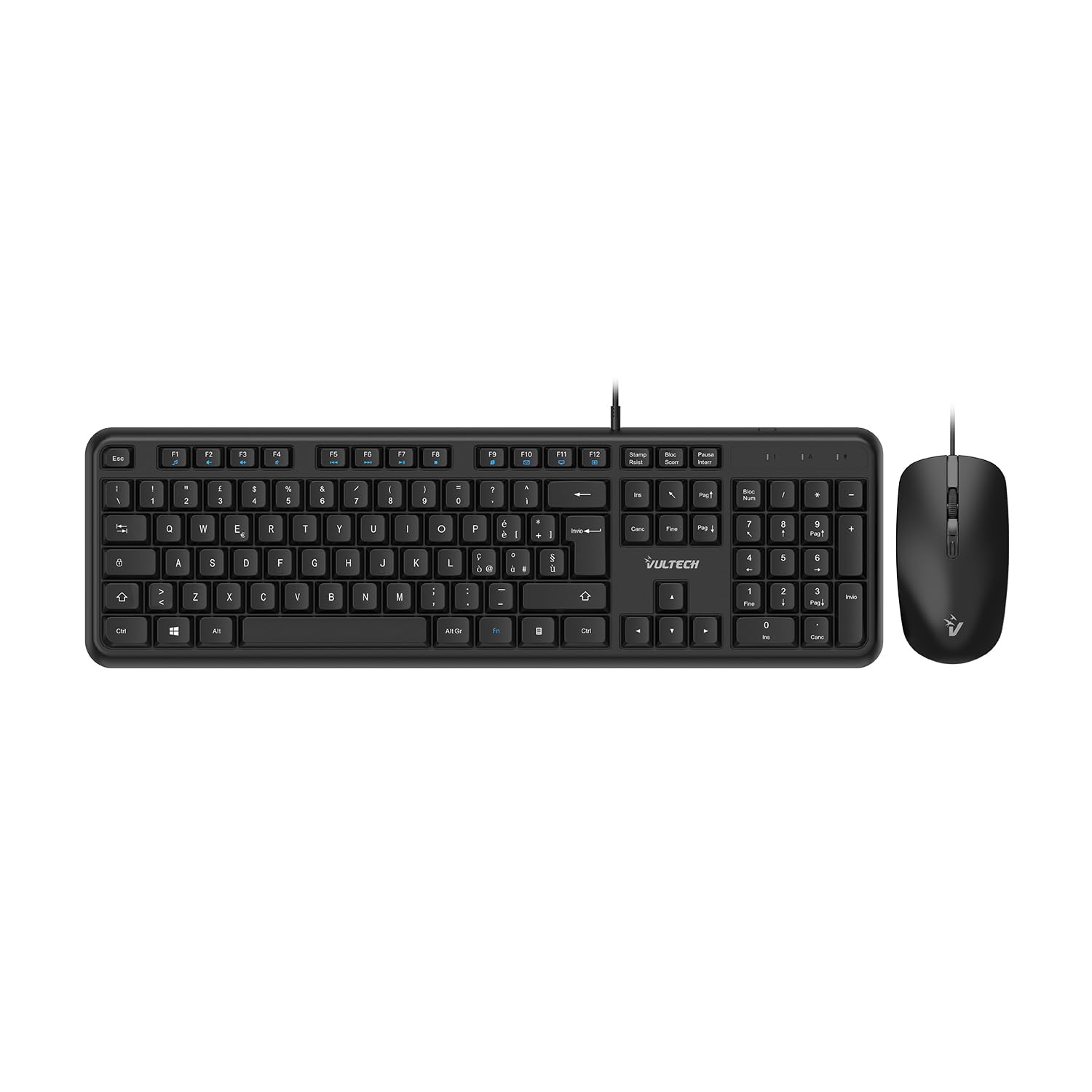 VulTech KM-811 Kit Tastiera e Mouse USB silenziosi layout italiano QWERTY, Nero