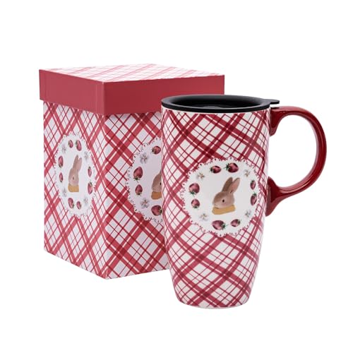 Topadorn Ceramic Coffee Travel Mug with Gift Box, 17 Oz Tea Cups with Handle & Lid for...