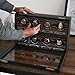 Wolf Roadster 8-Piece Watch Winder with Glass Cover, Black - Secure Fit with Patented Lock-in Dynamic Cuff - Accommodates All Wrist Sizes - Vegan Leather - Includes Universal Adapter