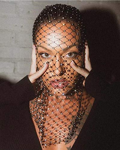 Jeweky Halloween Crystal Mesh Body Chain Black Breathable Headwear Nightclub Rave Head Covers Body Accessories Jewelry for Women and Girls