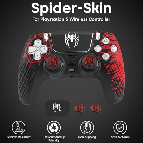 Image of Sounce Anti-Slip Silicone PS5 Controller Skin Cover - Non-Slip Protective Grip Sleeve with Thumb Grip Caps, Touch Pad Sticker & Wrap Cover Stickers for PlayStation 5 (Pack of 1, Red Skin Cover)