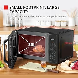 TOSHIBA Black Mirror Microwave 20Liter 800W Digital Solo Small Microwave With 11 Power Levels, One touch Express Cook with 6 Auto Menus, Defrost, Digital Display, Perfect for 9''pizza, MW3-EM20PF(MB)