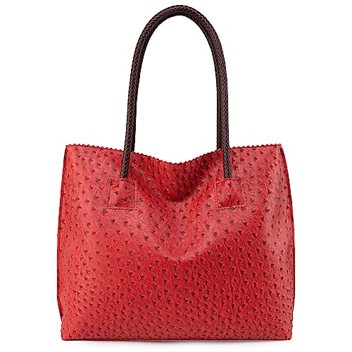 Image of Milan Chiva Tote Bag for Women with Zipper Large Ostrich Vegan Leather Shoulder Purses and Handbags