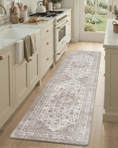 COLOR&GEOMETRY Kitchen Floor Mats Anti Fatigue, Cushioned Boho Rugs,Waterproof Non Slip Kitchen Runner for Sink, Standing Mats for Office,60x220cm,Beige - Image 5