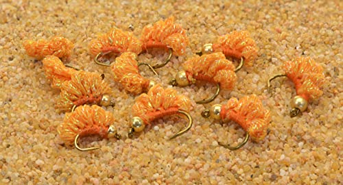 12 Flies Tungsten Beaded Crystal Meth Fly Fishing | 2 Colors | Mustad Hooks (Orange Assortment)