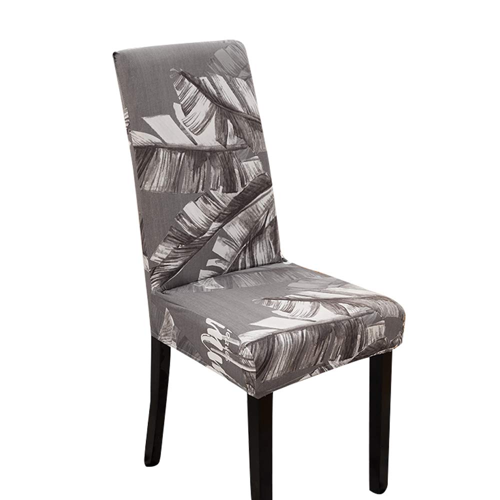 Stretch Chair Cover, Treer Elastic Elegant Printed Parson Chair Protector Removable Washable Armless High Back Chair Seat Protector for Dining Wedding Restaurant Hotel (Gray Leaves,8 pcs)