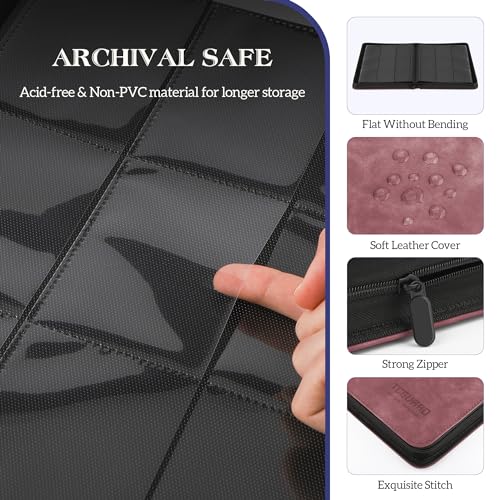 Image of Trading Card Binder, 9 Side Loading Pocket Card Album Hold Up to 540, Zipper Binder for Collection, TCG Holder for Sports, Yugioh, MTG etc. (Wine 9)