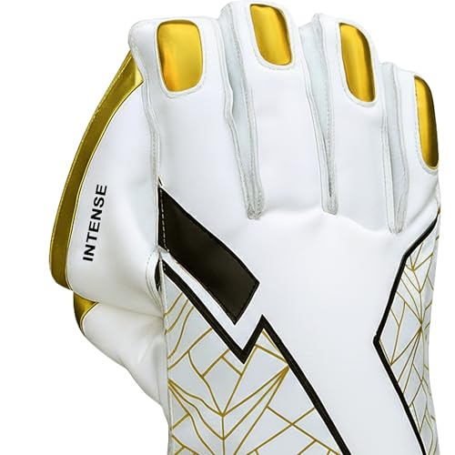 Image of Heega Intense White PU Leather Cricket Wicket Keeping Gloves Suitable for Professional Players | Durable Construction, Superior Grip, High-Density Finger Protection, Ergonomic Design (Size - Men)