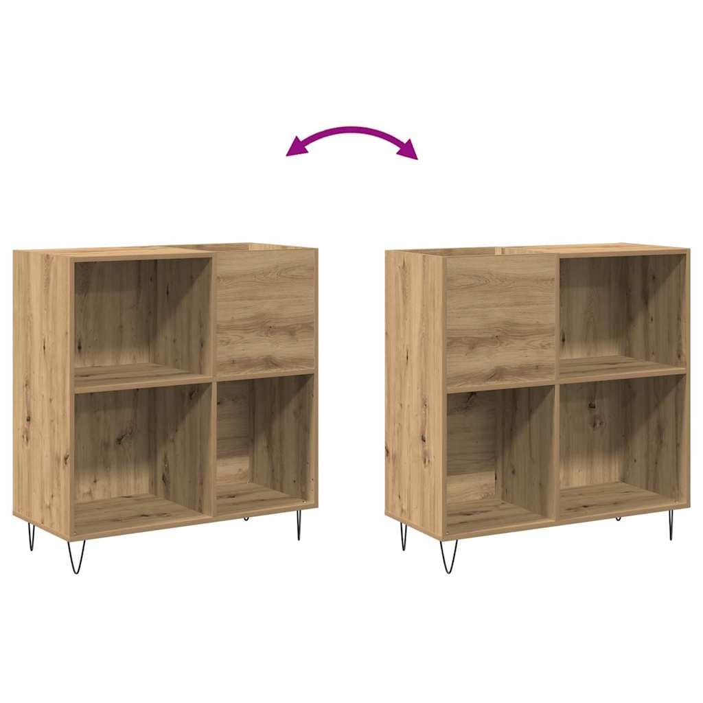 Armadietto per dischi in rovere Artisan con 4 ripiani, 85 x 38 x 89 cm, spazio per vinile, CD, DVD, supporti multimediali in soggiorno e ufficio, moderno in legno con gambe in metallo