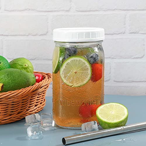 Bubble Tea Cups 4 Pack 32Oz, Reusable Wide Mouth Glass Smoothie Cups, Iced Coffee Cups With White Lids And Silver Straws Mason Jars Glass Cups, Travel Glass Drinking Bottle Mason Jar #TOP5