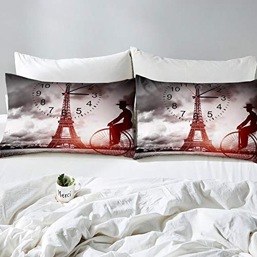 Eiffel Tower Comforter Cover Paris France Beddings Set Luxury Grey Famous City Scene Duvet Cover Full For Adult Women Girls Retro Truck Clock Bedspread City Building Bike Quilt Cover Stylish Decor #TOP1