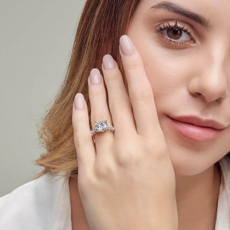 Customize Jewel 1-5 Carat Round & Baguette Lab Grown Diamond Three-Stone Ring, EF-VS, IGI Certified, 14K Gold For Women