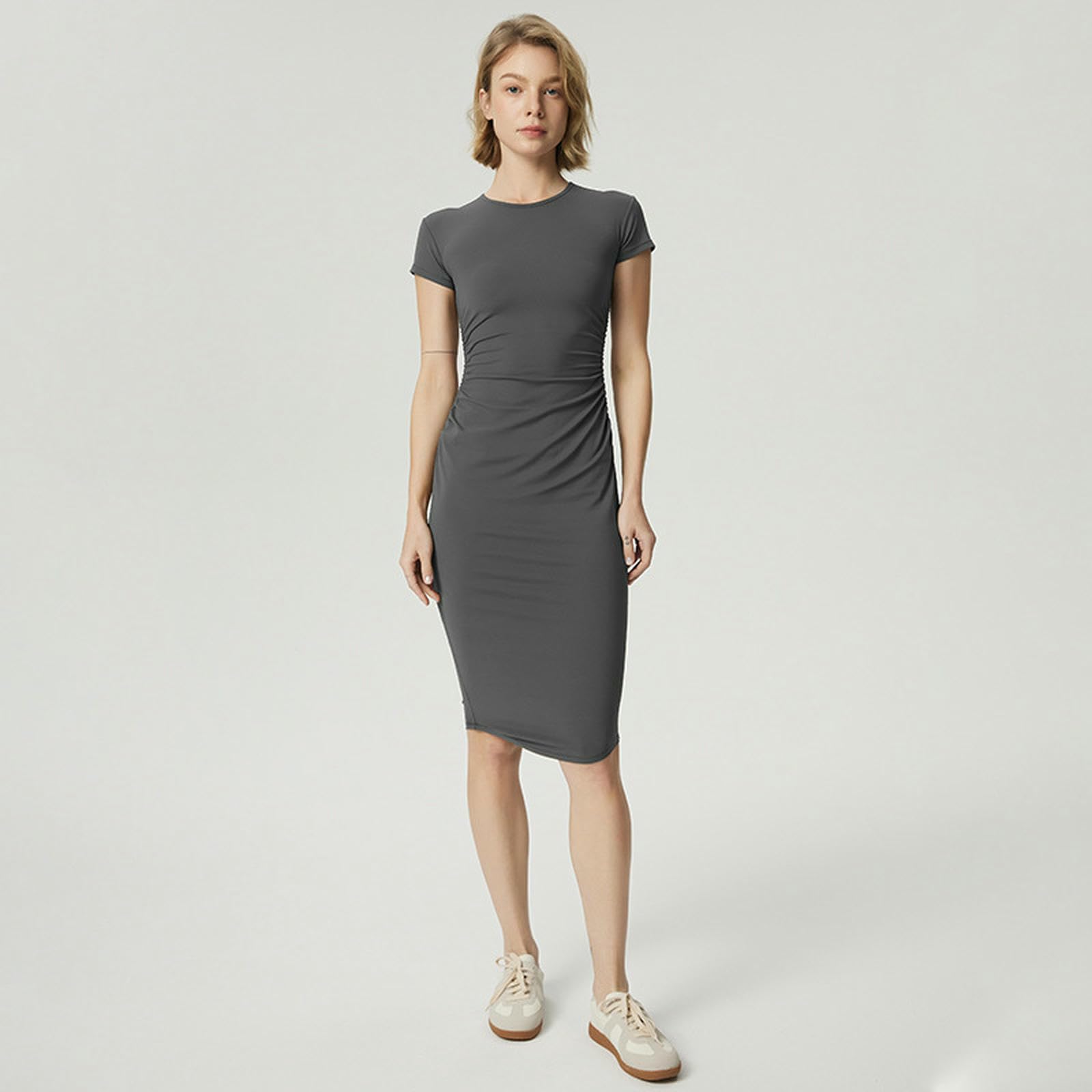 Abbigliamento Yoga Donna Gonna Slim Ed Elastica da Abito di Fitness Sportivo A metà Lunghezza-Grigio-s