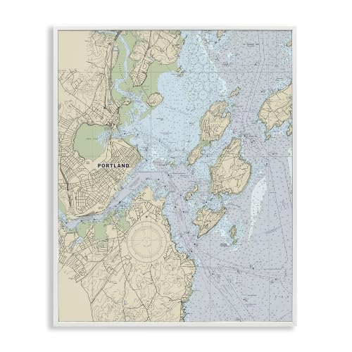 Stupell Industries Portland Coast Nautical Map Beige Cartography, Designed by Daphne Polselli White Framed Wall Art, Tan