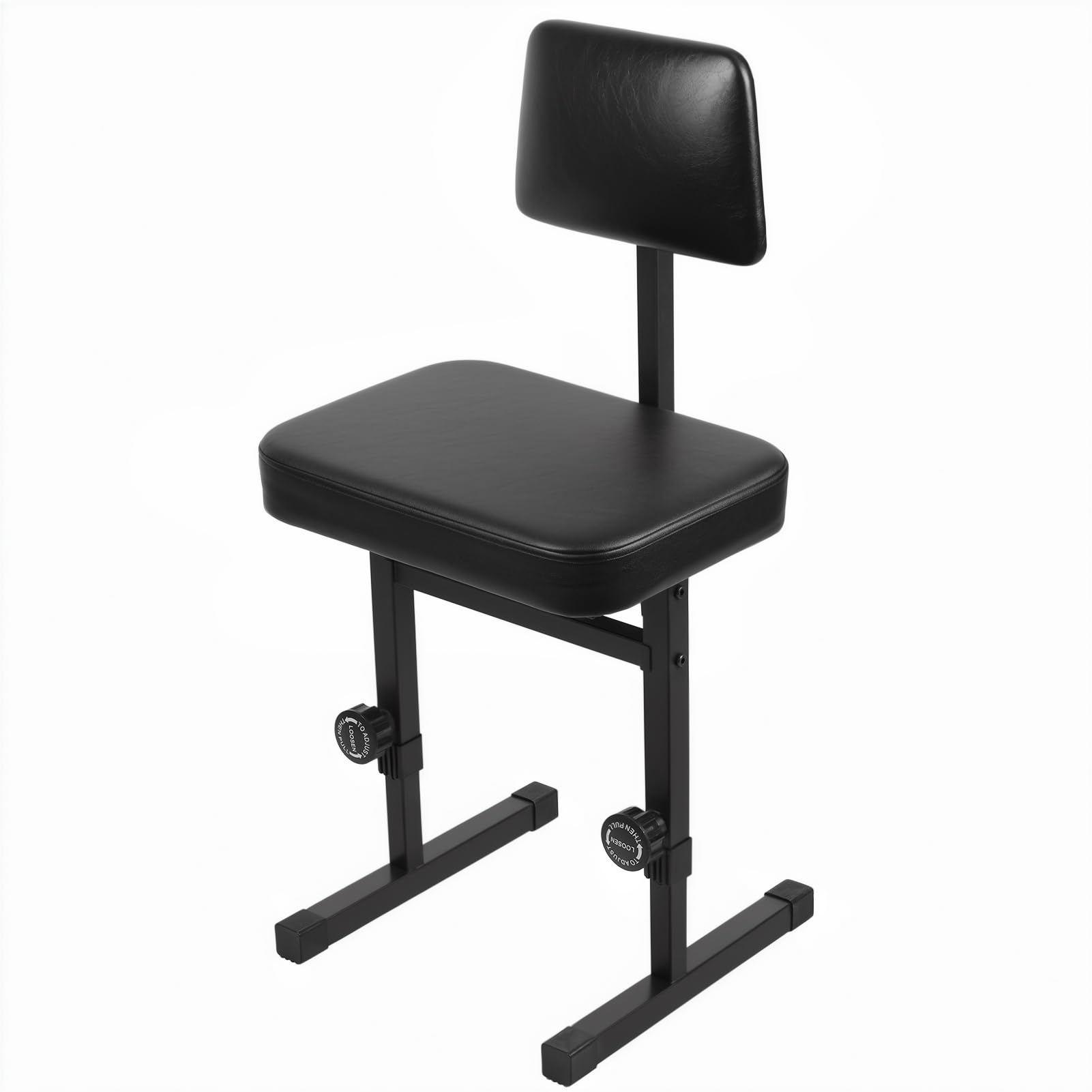 H-style Sgabello regolabile per pianoforte, 5 altezze regolabili, con schienale imbottito, sedia da tastiera da 44,5 cm a 55,9 cm, con seduta in ecopelle, per musicisti, bambini e adulti, gambe in