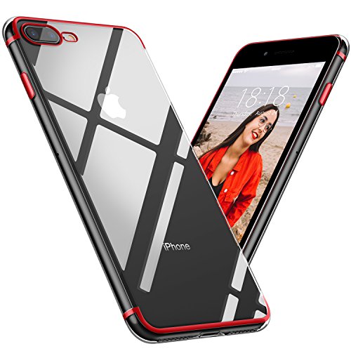 DTTO for iPhone 8 Plus/7 Plus Case, [Lightening Series] Clear Style Slim Fit Soft TPU Anti-Scratch Protective Cover Electronic Engraving iPhone 5.5 Inch Case for iPhone 7 Plus/8 Plus, Bright Red