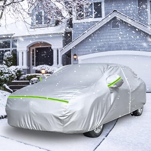 Image of Waterproof Car Covers Replace for 2008-2025 Audi A4 /S4 Sedan, 6 Layers Silver All Weather Custom-fit Car Cover with Zipper Door & Windproof Bands for Snow Rain Dust Hail Protection