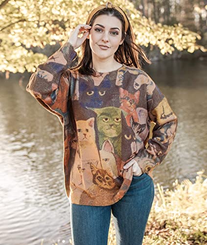 Image of YESNO Women Christmas Sweater Graphic Printed Oversized Pullover Sweaters Casual Loose Knit Tops 4XL S01 CR01