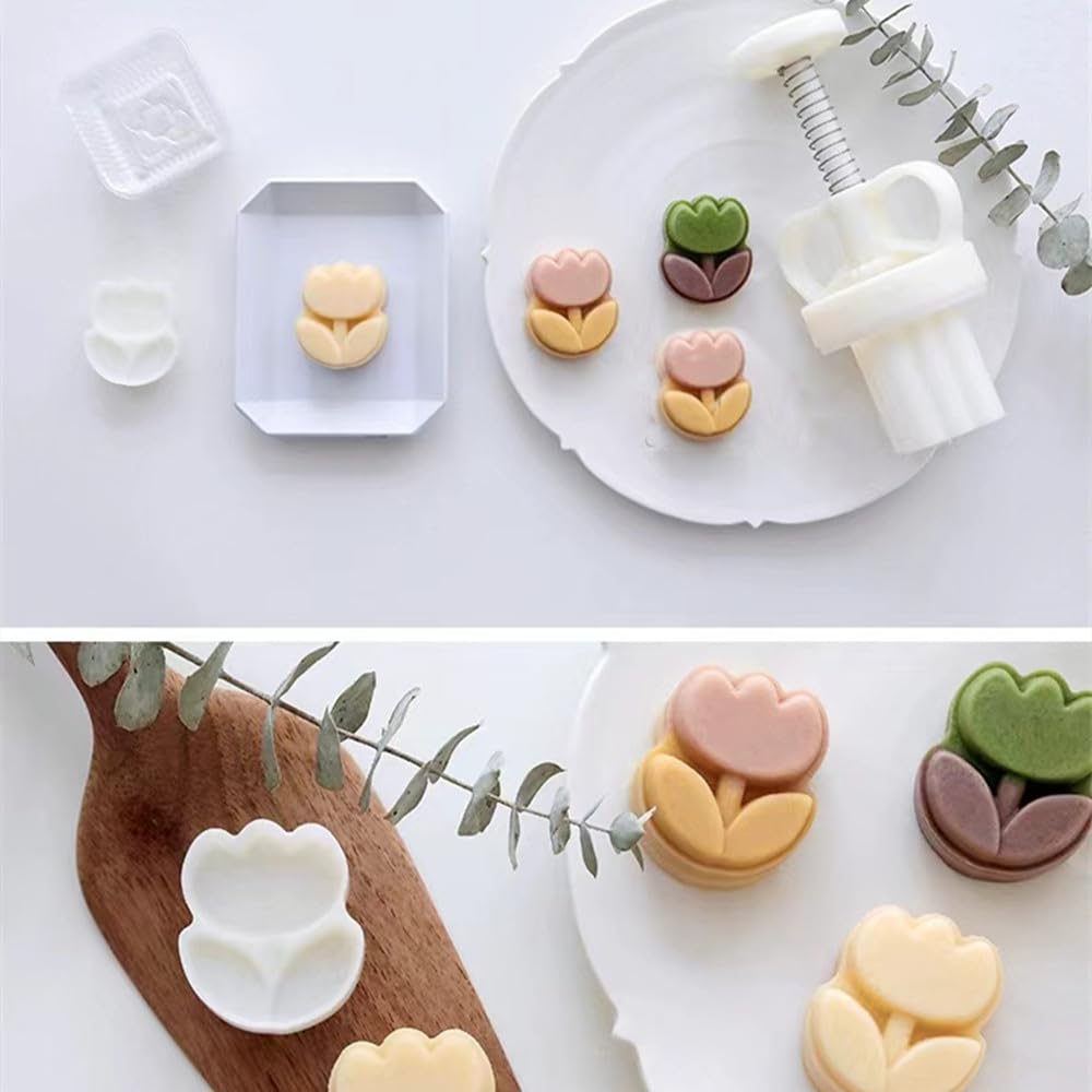 Mooncake Mold 20-30g Tulip- Cookie Stamps Plastic Hand Press Flower Shape Kitchen Gadgets DIY Baking Pastry Tool (Tulip)