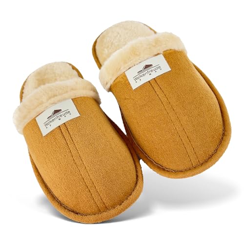 by ease Wolkenfreude Hausschuhe Kuschelige Pantoffeln mit Rutschfester TPR-Sohle Ockerbraun Größe EU 40 Unisex Winter & Reisen