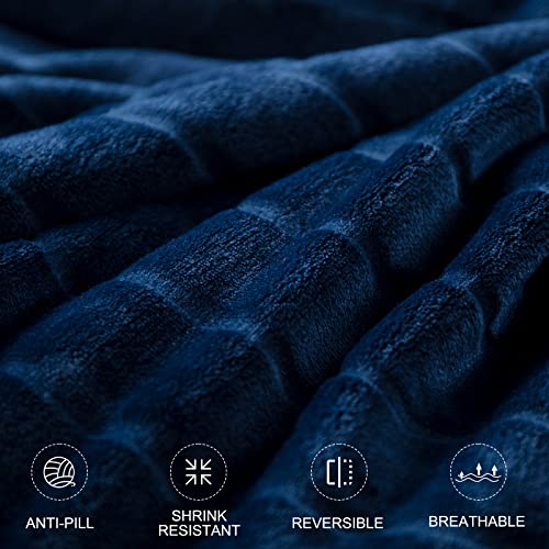 Bertte 330 Gsm Lightweight Fluffy Cozy Luxury Decorative Stripe Bed Couch Plush Throw Super Soft Fuzzy Warm Blanket, King(102"X 90"), Navy #TOP3