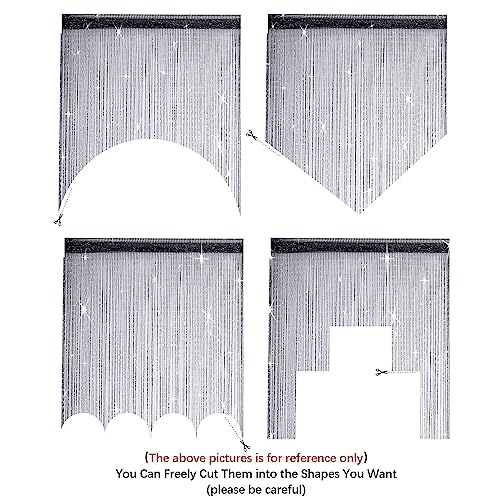 HYSENM ストリングカーテンひものれん2枚入り100x200cm 11色選べる色褪せなく目隠しラメ入り間仕切りプライバシー確保キラキラ光る高密度インテリア、ブラック100x200cm [3]