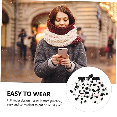 BESPORTBLE 1pair Plush Hanging Neck Gloves for Women Fuzzy Warm Mitten for Cold Weather Adorable Plush Gloves Cozy Feel for Outdoor Use 7