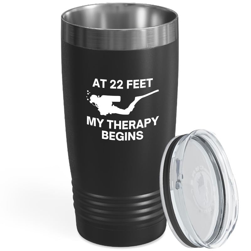Flairy Land Scuba Diving Tumbler 20oz Black -My Therapy A - Scuba Diver Instructor Snorkeler Free Diving Swimmer