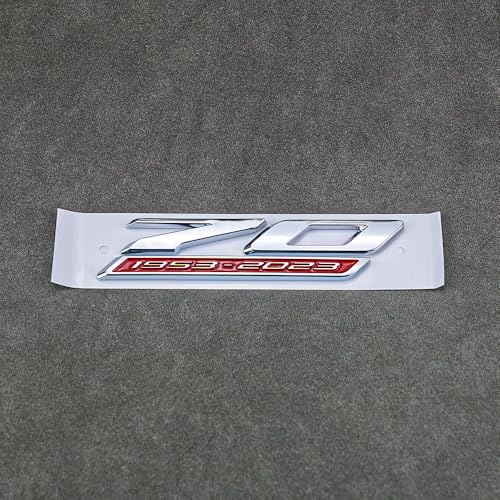 Image of 2Pc 70th Anniversary Side Emblems Car Fender 3D Badge Sticker Replacement for 2020-2024 C8 Corvette Genuine 70th (Silver Red)