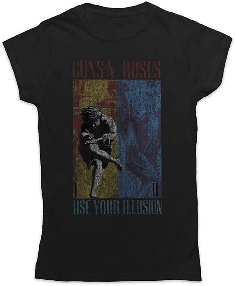 Use Your Illusion Shirt Guns N’ Roses Use Your Illusion Logo Women’s Skinny Fit T-Shirt - Official Band Merch, Black Guns And Roses Shirt