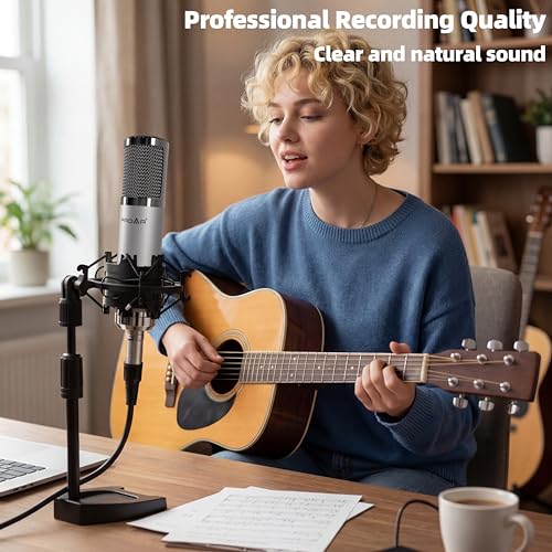 Image of Studio Microphone, Professional Cardioid XLR Condenser Recording Mic Voice Over Kit with Desktop Stand for Music, Singing, Podcasting, and Vocal Streaming