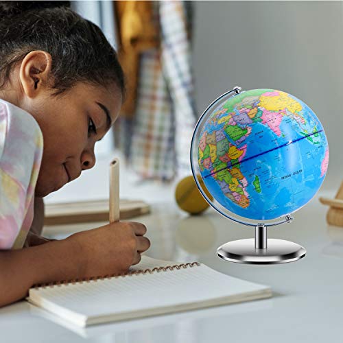 World Globes for Kids - 8 Inch Diameter - Educational World Globe with Stand Adults Desktop Geographic Gobles Discovery World Globe Educational Toy for Children - Geography Learning Toy