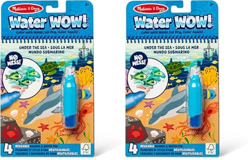 Image of Melissa & Doug On The Go Water Wow! Mess Free Coloring Book,Reusable Water-Reveal Activity Pad,Under The Sea,Travel Toys,Party Favors,for Toddlers & Kids Ages 3+ - FSC Certified,(Pack of 2)