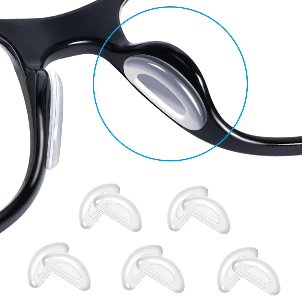 Eyeglass Nose Pads,5 Pairs of Silicone Nose Pads for Glasses,Anti-Slip Soft Nose Protector for Glasses (Clear/2mm)