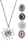 Hidden Hollow Beads Snap Interchangeable Women's Fashion Jewelry Necklace, 18' or 24' long, Fancy STRONG Stainless Steel Chain. Comes in a gift box. (18 Inch Chain, Flower)