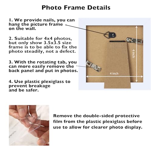Image of JCJMY 4x4 Picture Frame White for Wall Hanging or Tabletop, Wall Mounting Horizontally or Vertically, 4 x 4 Wall Gallery Poster Photo Frame with Shatter Resistant Plexiglass, White