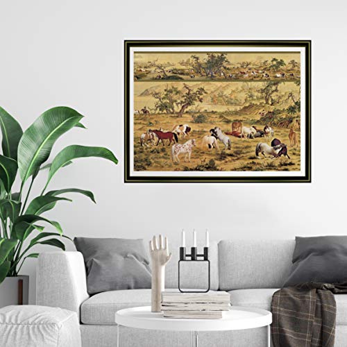 1000 Piece Puzzles for Adults, Horse Art Paintings Nature Landscape Puzzles - One Hundred Horses - Museum Collection Artwork, 20X27 Inches