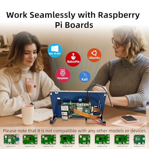 Image of 7 Inch Raspberry Pi Monitor Touchscreen, 800x480 DSI IPS Display, 5-Point Touch Capacitive Screen for Raspberry 5 /4B /3B+ /3B /B+ /A+, Driver-Free