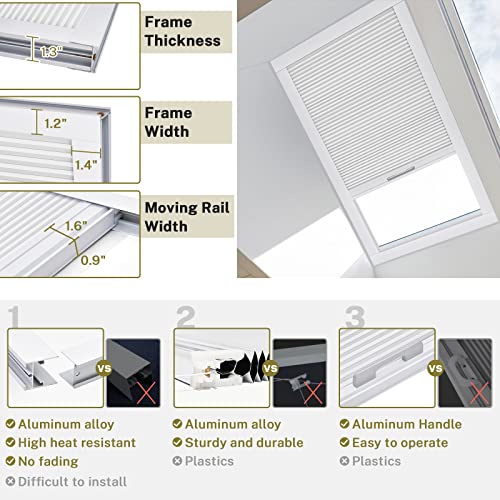 Moonice Blackout Window Blinds & Shades, Skylight Shades Blinds Window Cordless Cellular Shades Room Darkening Honeycomb Blinds For Roof Inclined Plane Room Windows - Custom Size (White) #TOP3