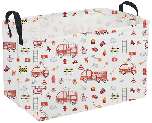 Image of Sanjiaofeng Rectangular Fire Engine Storage Basket,Kids Toy Storage Bin,Nursery Hamper,Kids Storage Basket with Handles,Home Organizer,Books Box,Gift Baskets,Car Room Decor(Fire Engines)